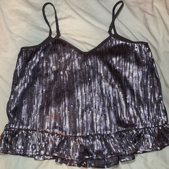 Anthropologie Gray Amelie Beaded Ruffle Hem Camisole with Adjustable Straps Tank - Picture 6 of 11